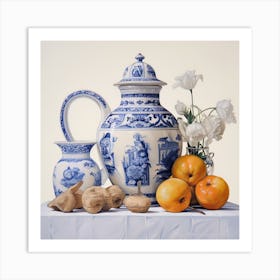 Still Life Delft Tile Illustration 3 Art Print