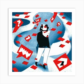 Abstract Illustration Of A Human Figure Pondering In A Sea Of White With Vivid Red Caution Signs Ch Art Print