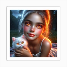 Little Girl With Cat 1 Art Print