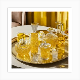 Glassware Set Up On Top Of A White Table Mixed Wit (22) Art Print