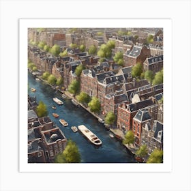 Amsterdam Canal Summer Aerial View Art Print