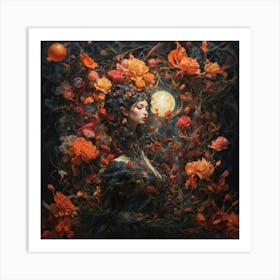 Woman In A Flower Garden Art Print