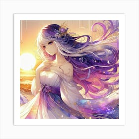 Anime Girl With Purple Hair Art Print