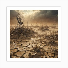 Dry Landscape With A Windmill Art Print