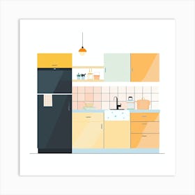 Kitchen Interior Flat Vector Illustration 3 Art Print