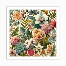 Botanical Beauty: A Colorful and Varied Collage of Botanical Art Prints and Posters Art Print