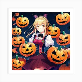 sexy anime girl with pumpkins 3 Art Print