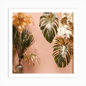 Tropical Plants Against A Pink Wall Art Print