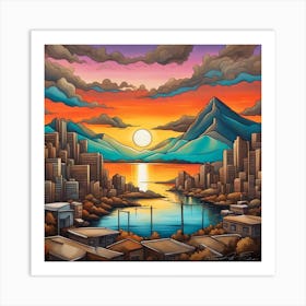 Sunset Cityscape Art Print