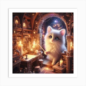 Cat In The Library Art Print