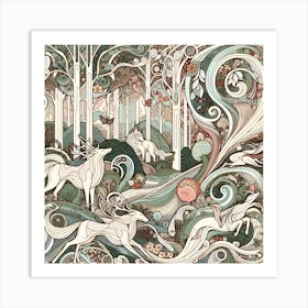 Foxes In The Forest Art Print