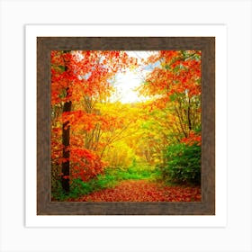 Autumn Frame Embracing Bright Foliage Maple Leaves Transitioning From Green To Vivid Shades Of Oran (7) Art Print