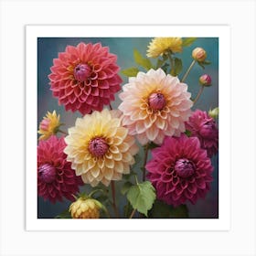 Dahlias flower plants painting art print 1 Art Print