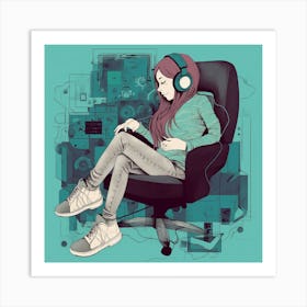 Girl Listening To Music Art Print