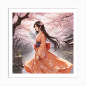 Asian Girl In Kimono Art Print