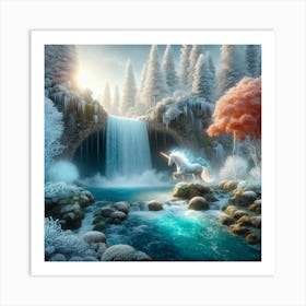 Unicorn at the Waterfall Art Print