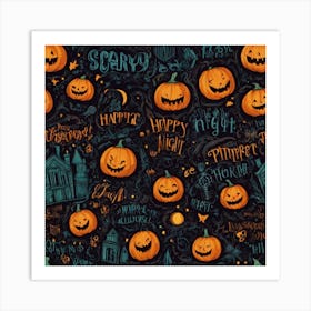 Halloween Pumpkins Seamless Pattern Art Print