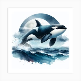 Sea Whale Orca In Motion, Sea Orca Watercolour Art Print 1 Art Print