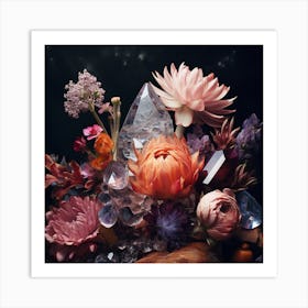 Flowers and Crystals 7 Art Print