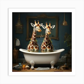 Bathing Giraffes Art Print