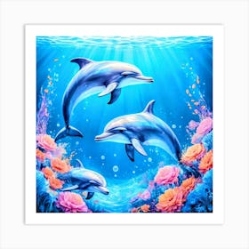 Dolphins In The Sea 6 Art Print