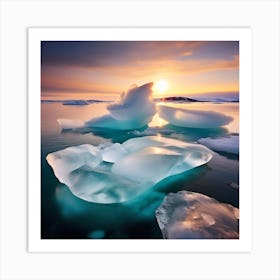 Icebergs At Sunset 49 Art Print