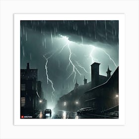 Lightning In The Dark City Art Print