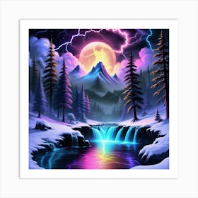 Lightning Storm In The Forest Art Print