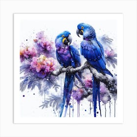 A Pair Of Hyacinth Macaw Parrots Art Print