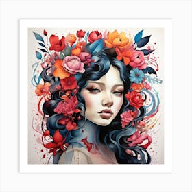 Woman With Flowers On Her Head 1 Art Print