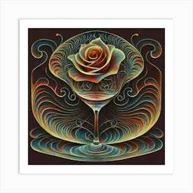 A rose in a glass of water among wavy threads 6 Art Print