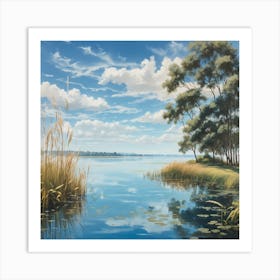 Dreamshaper V7 A Tranquil Lakeside Scene Where The Azure Water 2 Art Print