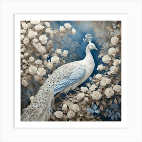 Default White Peacock In A Blue Forest A Majestic White Peacoc 0 Art Print