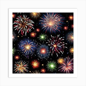 Fireworks On A Black Background Art Print