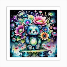 Teddy Bear With Flowers Art Print