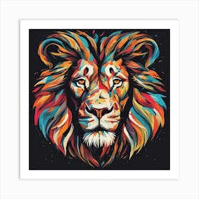 An Image Of A Lion With Letters On A Black Background, In The Style Of Bold Lines, Vivid Colors, Gra (2) Art Print