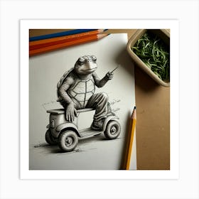 Turtle On A Scooter 1 Art Print