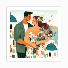 Santorini Wedding Illustration Art Print