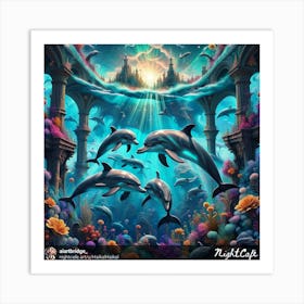 Nightcap Dolphins Art Print