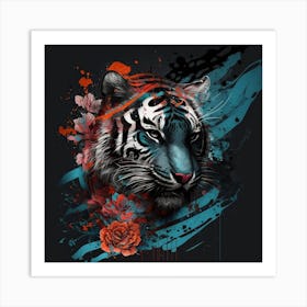 Tiger With Flowers Art Print