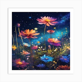 Flowers In The Night Sky Art Print