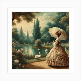 Swans In The Park 3 Art Print