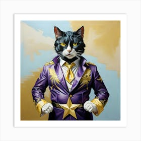 Cat In An Elvis Suit Purple Art Print