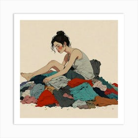 Girl In A Pile Of Clothes 3 Art Print