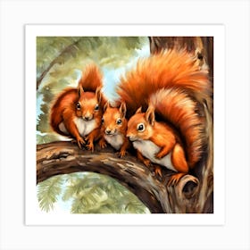 Red Squirrel Family Art Print