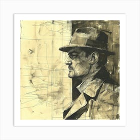 Man In A Hat Hand Drawn Sketch Art Print