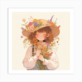 Girl With Flowers Art Print