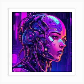 Female Cyborg Cyberpunk in Neon Art Print