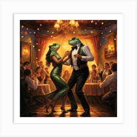 Male And Female Frogs Executing An Elegant Tango Within The Rustic Ambience Of An Argentine Restaura Art Print