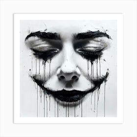 Detailed Mixed Media Artwork Of Somber Human Face Art Print